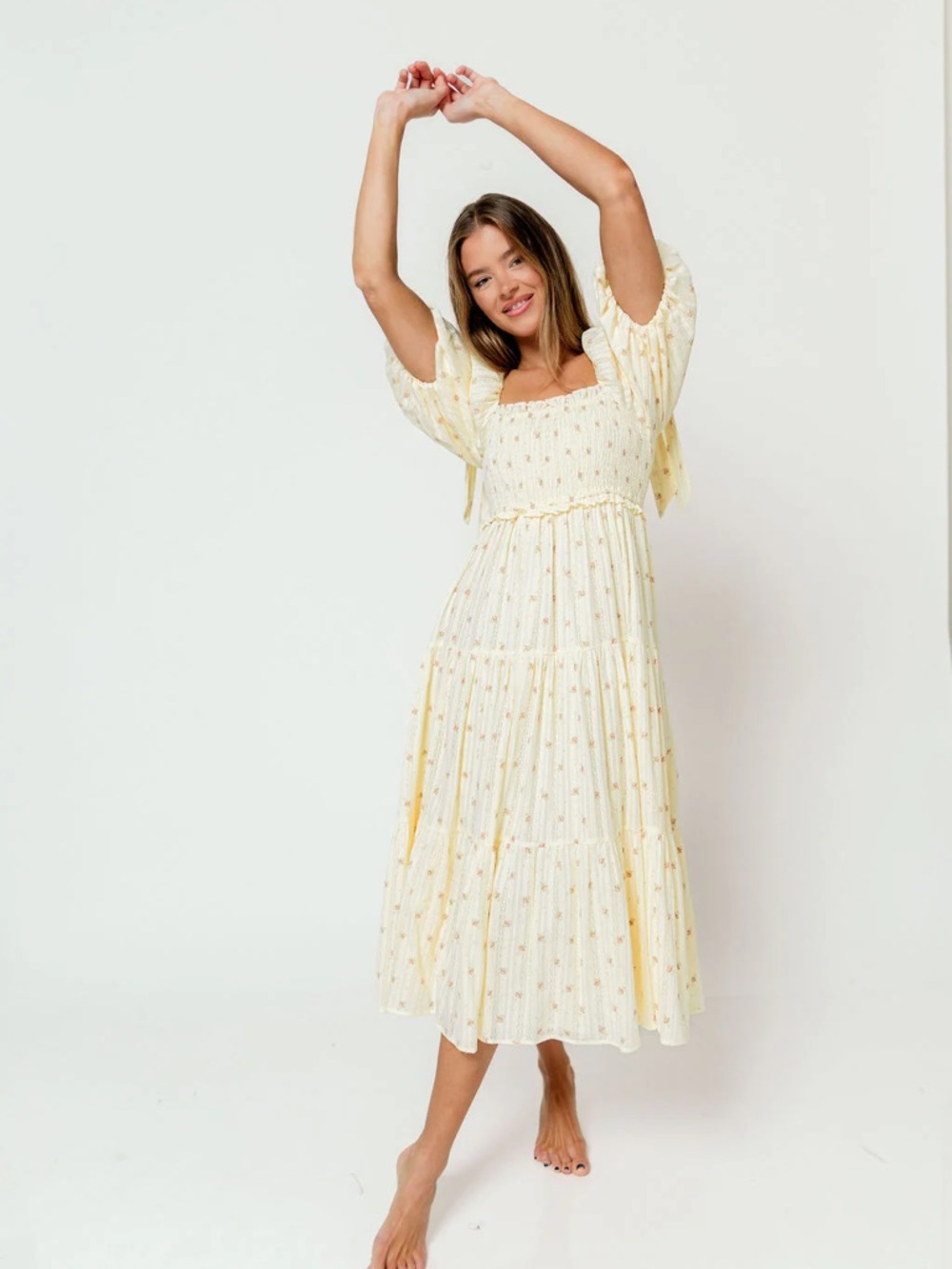 Worth Collective Elena 100% Cotton Midi Dress in Butter Floral - Bump Friendly